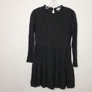 Molly Bracken Dress Boho Lace Black Long Sleeve Mock Neck Black Medium